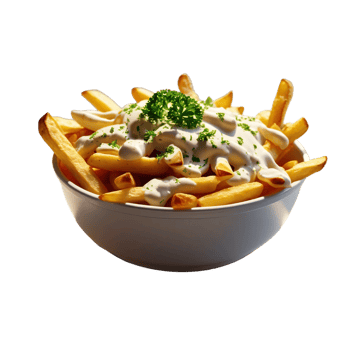 French fries with gravy and parsley png