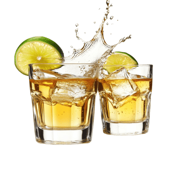 Two Glasses of Golden Alcoholic Beverage with Lime png