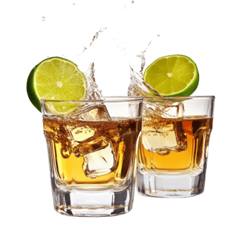 Two Glasses of Golden Liquid with Lime Wedges and Ice png
