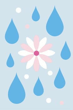 Floral Rain Blue Drops, Pink Flower, Pastel Water vector