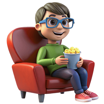 Cheerful Boy Enjoying a Movie with Popcorn png