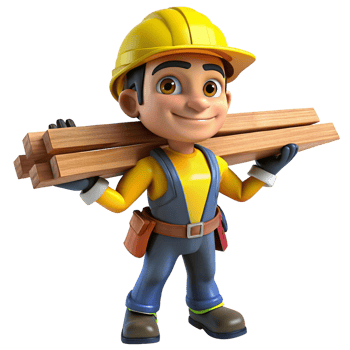Cheerful 3D Cartoon Construction Worker Carrying png