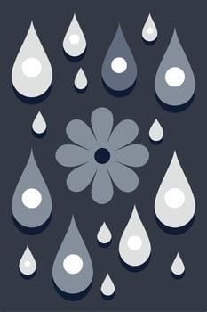 Abstract Raindrops Falling on a Simple Flower Design vector