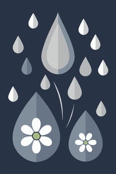 Rainwater Droplets Falling on Daisies, Natures Simple Beauty vector
