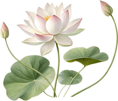 Tranquil Lotus Flower with Floating Delicate Stems. . png
