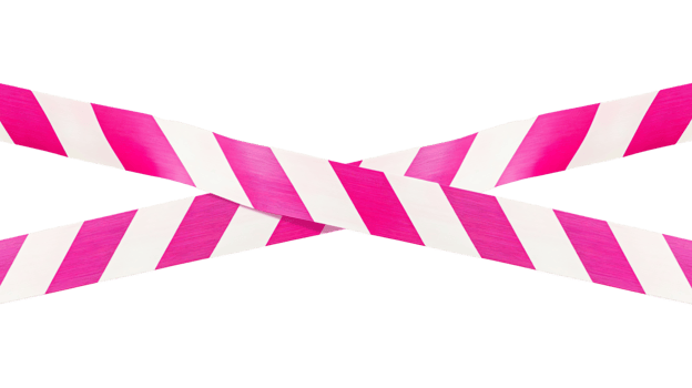 Pink horizontal plastic caution tape crossed Isolated on transparent background png