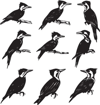 Elegant Flameback Woodpecker Silhouettes for Wildlife Art Projects vector