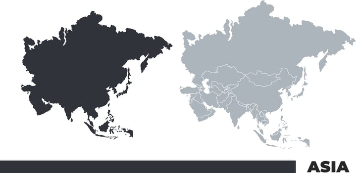 Asia flat and border outline maps vector