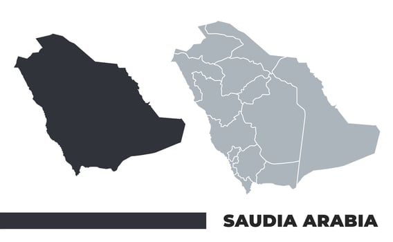 Saudi Arabia flat and border outline maps vector