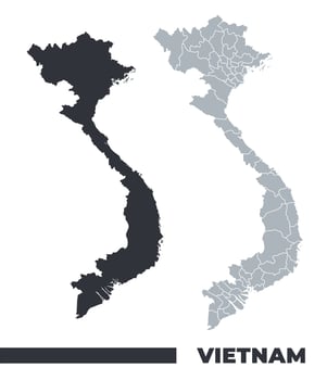 Vietnam flat and border outline maps vector