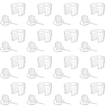 Tall cake decorated with icing. Seamless pattern. Doodle style. vector