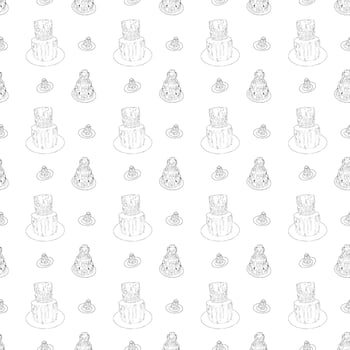 Tall cake decorated with icing and sprinkles. Seamless pattern. Doodle style. vector