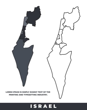 Israel political regions black color outline map set vector