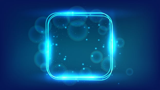 Neon rounded square frame with shining effects and sparkles on dark background. Empty glowing techno backdrop. illustration vector