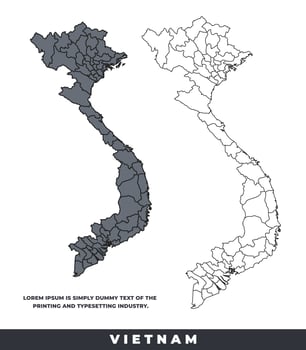 Vietnam political regions black color outline map set vector