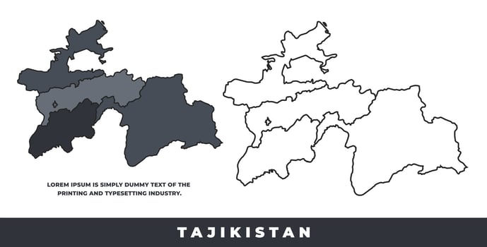 Tajikistan political regions black color outline map set vector
