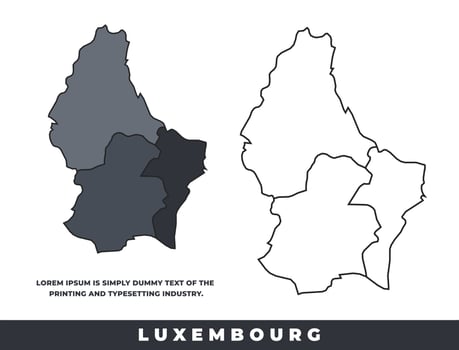 Luxembourg political regions black color outline map set vector