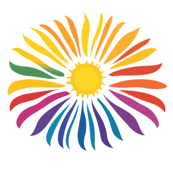 Bright rainbow logo featuring a sun on a Transparent background designed for vibrant branding, the rainbow logo with sun on it, background png