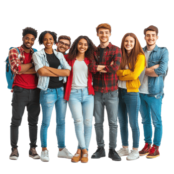 Diverse group of multiethnic students standing together with confidence on a white background, Group Multi Ethnic Students Isolated On White Background png