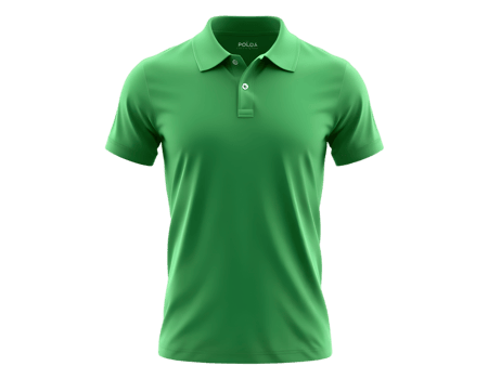 Green polo shirt mockup, front view, on transparent background png