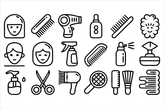 set of outline icons related to hair care line white background vector