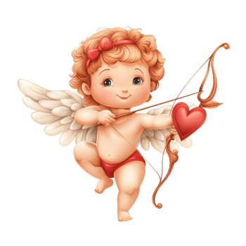 Happy Valentines Day Cupid with Bow and Heart in a Playful Pose, Happy Valentines Day Cupid realistic with Bow and Arrows on white background png