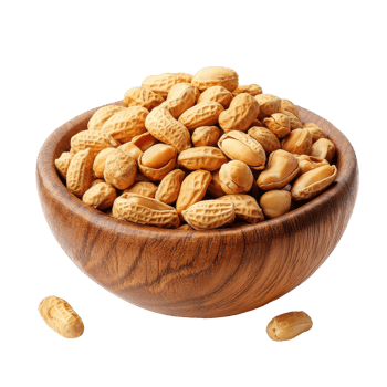 Roasted peanuts in a wooden bowl placed on a Transparent background for a healthy snack option, Roasted peanuts in wood bowl isolated on background png
