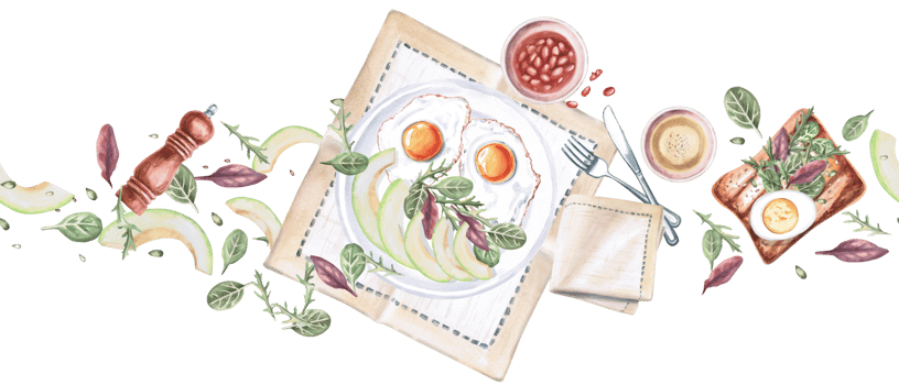 Seamless border with breakfast plate. Isolated watercolor illustration on food theme for restaurant menu design, gastronomic magazines and festivals. png