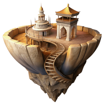 3D Render Floating Island Temple Architecture Fantasy Landscape png