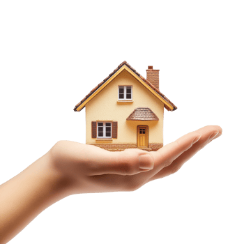 Holding a miniature house on an open palm in a bright, white setting for real estate concepts, Hand holding a house isolated on white background png