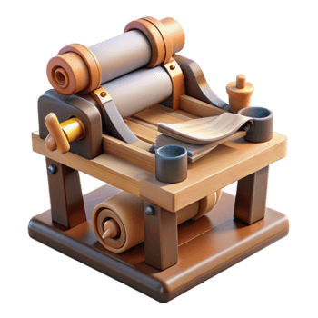 3D Model of an Antique Wooden Paper Making Machine Illustration png
