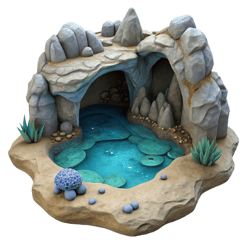 Enchanted Cave Pool 3D Render Illustration png