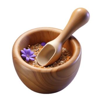 Wooden Mortar and Pestle with Spice Blend 3D Render png