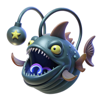 3D Render of a Cartoon Deep Sea Anglerfish with Bomb png