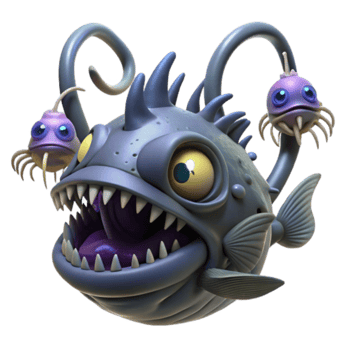 3D Render of a Cartoon Anglerfish with Parasites png