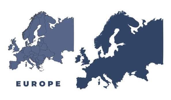 Europe flat and outline map set vector