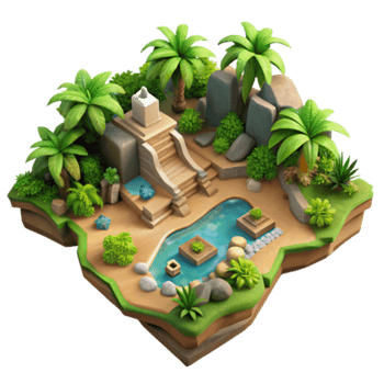 Island Oasis 3D Render Lush Tropical Paradise Game Asset png