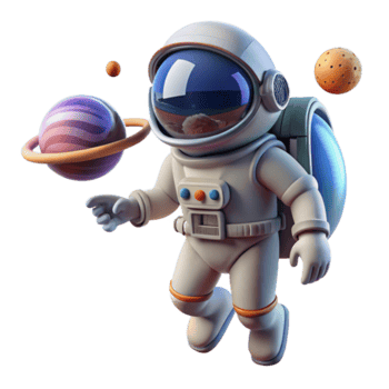 Adorable 3D Astronaut Illustration Exploring Space Planets png