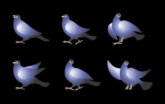 Blue pigeons depicted in different poses with a minimalist design vector