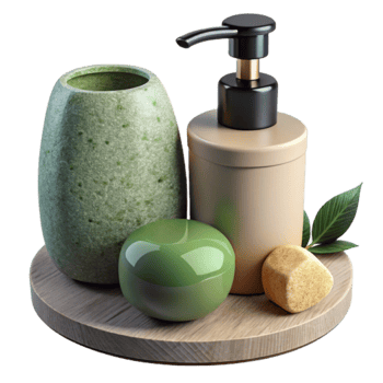 Spa Products 3D Render Green and Beige Bathroom Essentials Illustration png