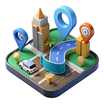 3D Isometric City Navigation App Illustration Urban Road Map with Location Pins and Car png
