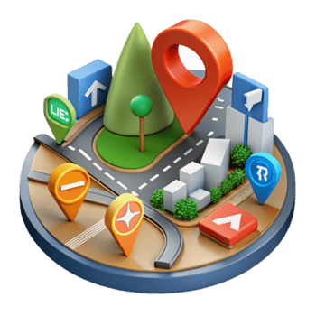 3D Illustration of a Navigation Map with Location Pins and Cityscape png