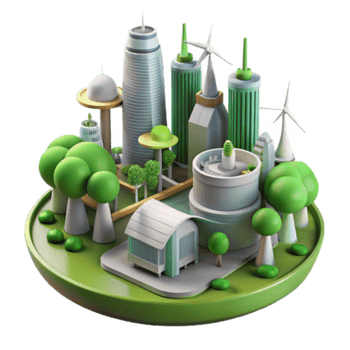 Eco-Friendly Cityscape 3D Illustration Sustainable Urban Design with Green Energy and Lush Greenery png