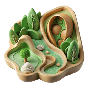 Whimsical 3D Render of a Miniature Landscape Featuring Green Trees and Pea Pods png