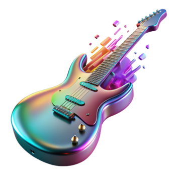 3D Render of a Holographic Electric Guitar with Abstract Colorful Explosion png