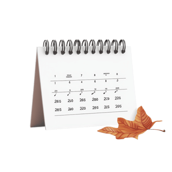November calendar on a table with an autumn leaf on a Transparent background, table calendar 2025 november isolated on White background png