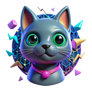 Cute 3D Cartoon Cat Illustration Neon Background png