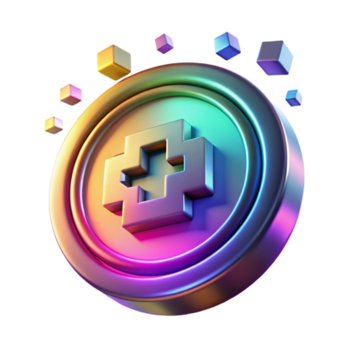 3D Render of a Colorful Metallic Token with a Pixelated Cross Symbol png