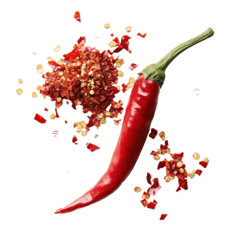 Crushed red chili pepper with flakes displayed on a clean Transparent background enhancing culinary appeal, Crushed red chili pepper isolated on background png