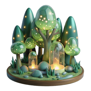 Enchanted 3D Forest Illustration Night Glow Magical Trees png